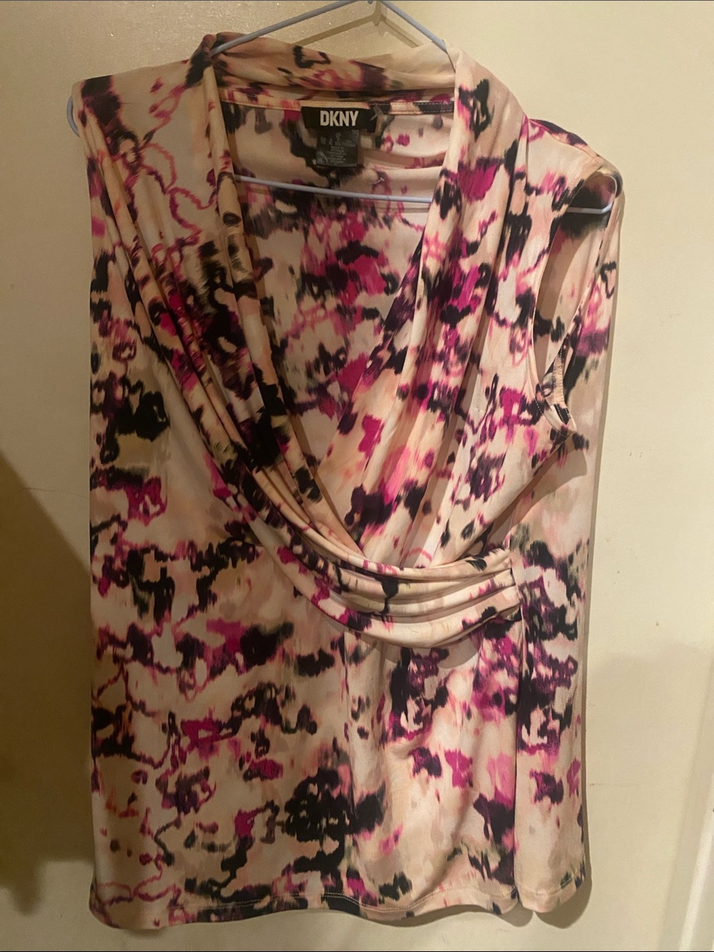 DKNY Cream Shell with Pink and Black Abstract Print
